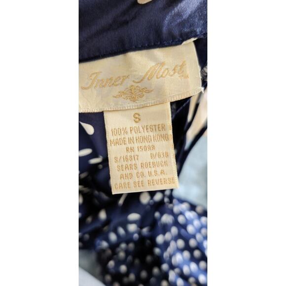 Vintage Inner Most Blue & White Polka Dot Satin Lingerie Nightgown Slip Dress S - Picture 3 of 4